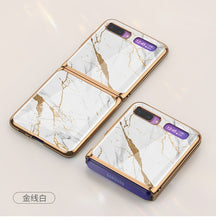 Load image into Gallery viewer, For Samsung Galaxy Z Flip Case Marble Tempered Glass Hard Phone Cover For Samsung Galaxy Z Flip Luxury Plating frame Coques