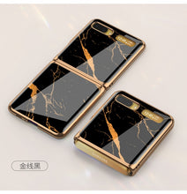 Load image into Gallery viewer, For Samsung Galaxy Z Flip Case Marble Tempered Glass Hard Phone Cover For Samsung Galaxy Z Flip Luxury Plating frame Coques
