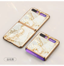 Load image into Gallery viewer, For Samsung Galaxy Z Flip Case Marble Tempered Glass Hard Phone Cover For Samsung Galaxy Z Flip Luxury Plating frame Coques
