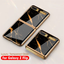Load image into Gallery viewer, For Samsung Galaxy Z Flip Case Marble Tempered Glass Hard Phone Cover For Samsung Galaxy Z Flip Luxury Plating frame Coques
